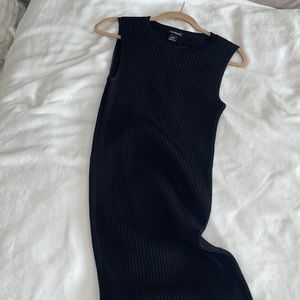 Brand new Club Monaco ribbed black mid length dress with slits